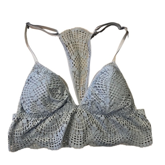 VICTORIA’S SECRET Lace Triangle Boho Racerback Bralette Baby Blue medium - Picture 2 of 5
